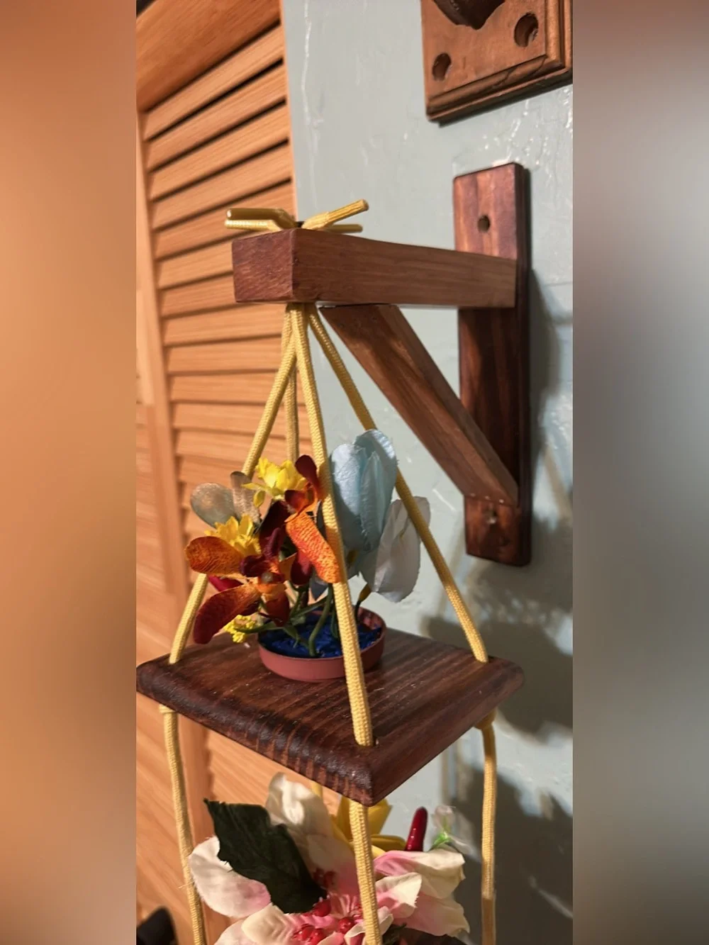 Handcrafted 3-Tier Wooden Hanging Wall Planter Shelf